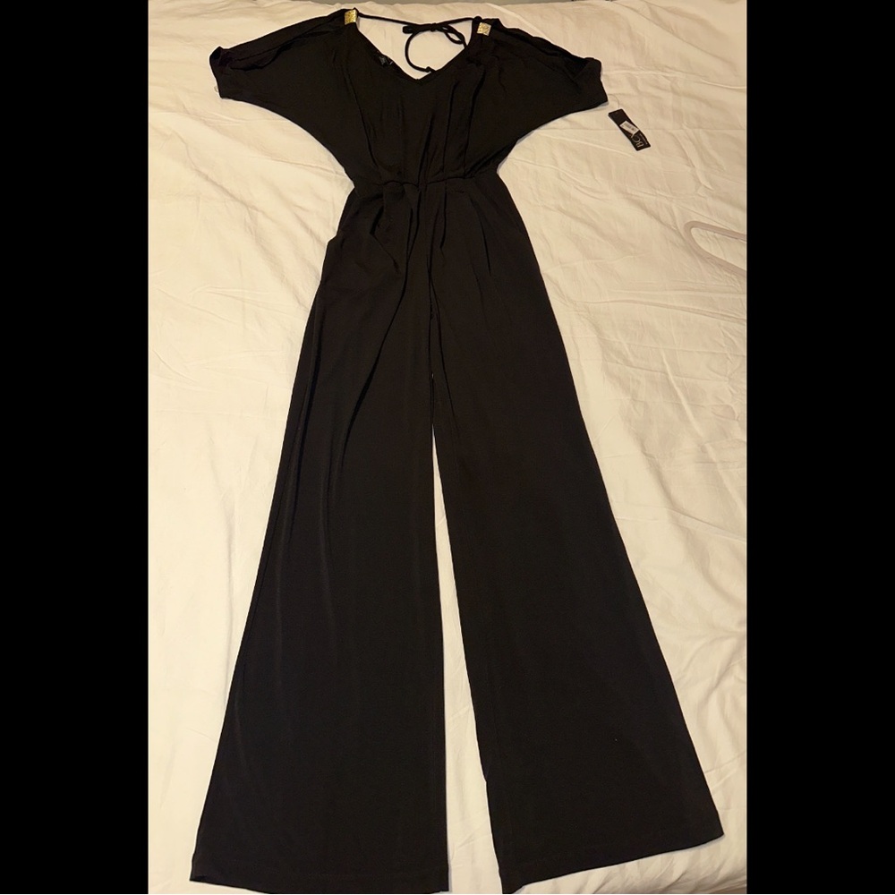 BCX Jumpsuit w/pockets Black w/gold Accents XXS NWT